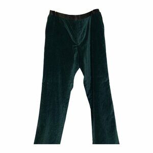 Emerald Green Velvet Trousers with Satin Waistband - Size L Holiday Formal